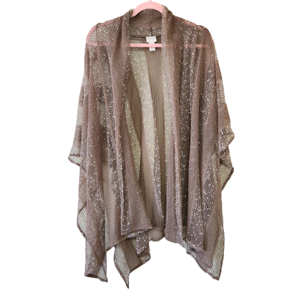Chicos Brown Open Knit Sequined Lightweight Shawl Cover Wrap One Size #0457